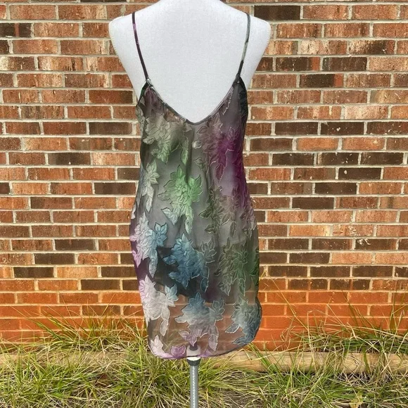 Vintage Fall Leaves Lingerie Mesh Purple Green Blue Medium Slip Dress - Picture 4 of 6